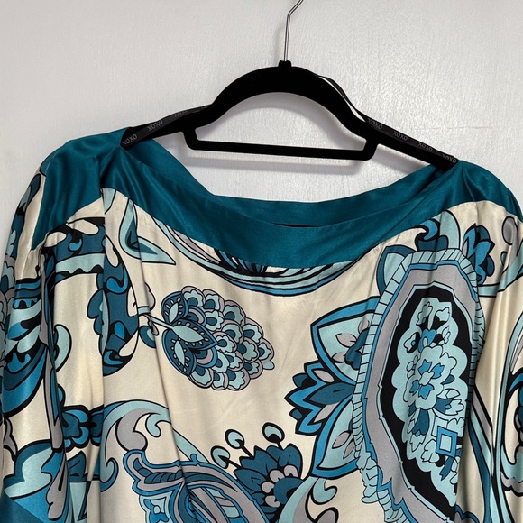 XOXO 100% Silk Teal and Cream Floral Blouse - Picture 5 of 5